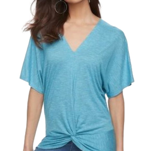 Juicy Couture Tops - Juicy Couture Heathered Blue V-Neck Twist Waist Short Sleeve Shirt Size Medium